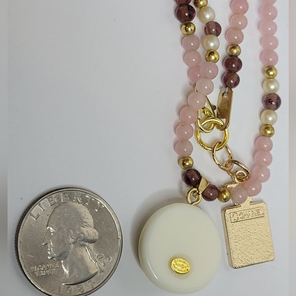 Pink Glass Beaded Necklace, 2 CC zipper Pulls, One Of A Kind - Picture 5 of 6